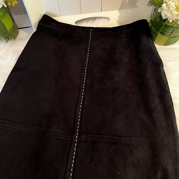 NEW Rem Garson Suede Leather Vintage Aline Midi Contrast Full Two Tone Black Sk… - Picture 13 of 15